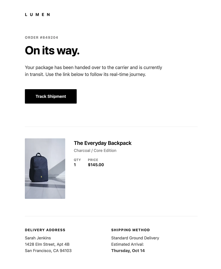 Minimal Order Update Email